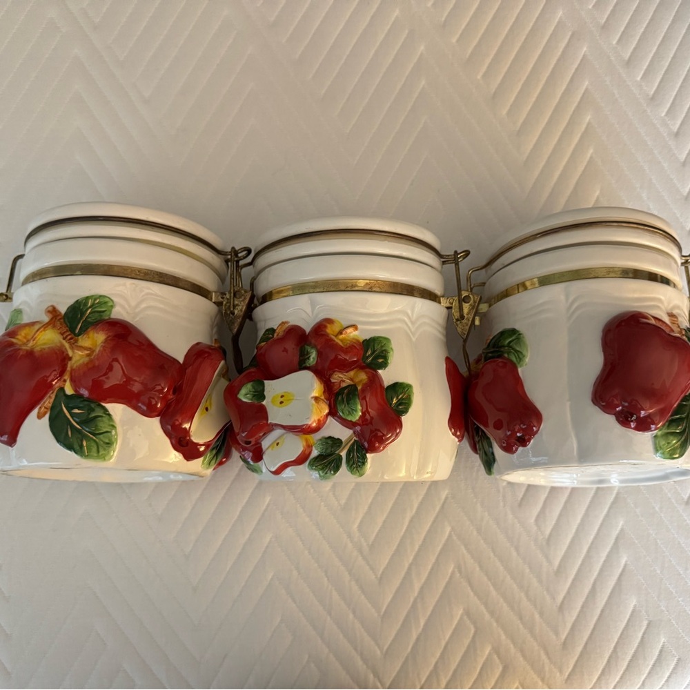 Vintage KMC ceramic apple canisters